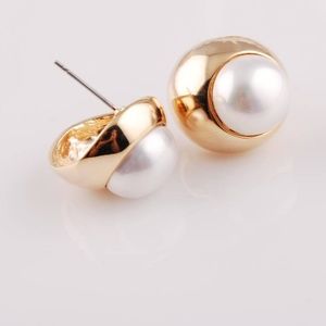 Wholesale Price: Set of 24 pairs of Gold-tone oval-cut pearl stud earrings